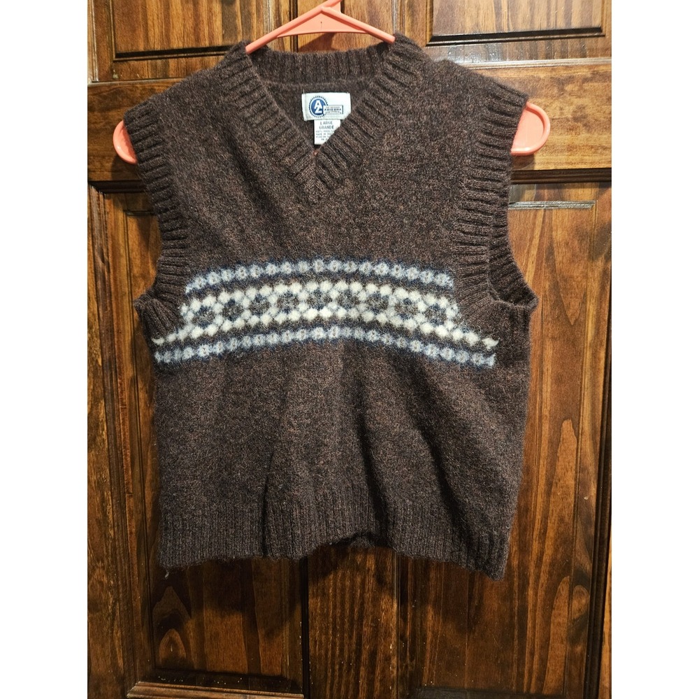 Vintage Arizona Wool Vest Brown Fair Isle V Neck Hippie Boho Y2K Large